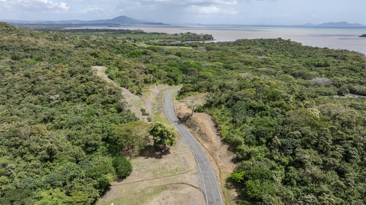 Aerial view of the bay and coastline adjacent to the Epic Ocean Club property